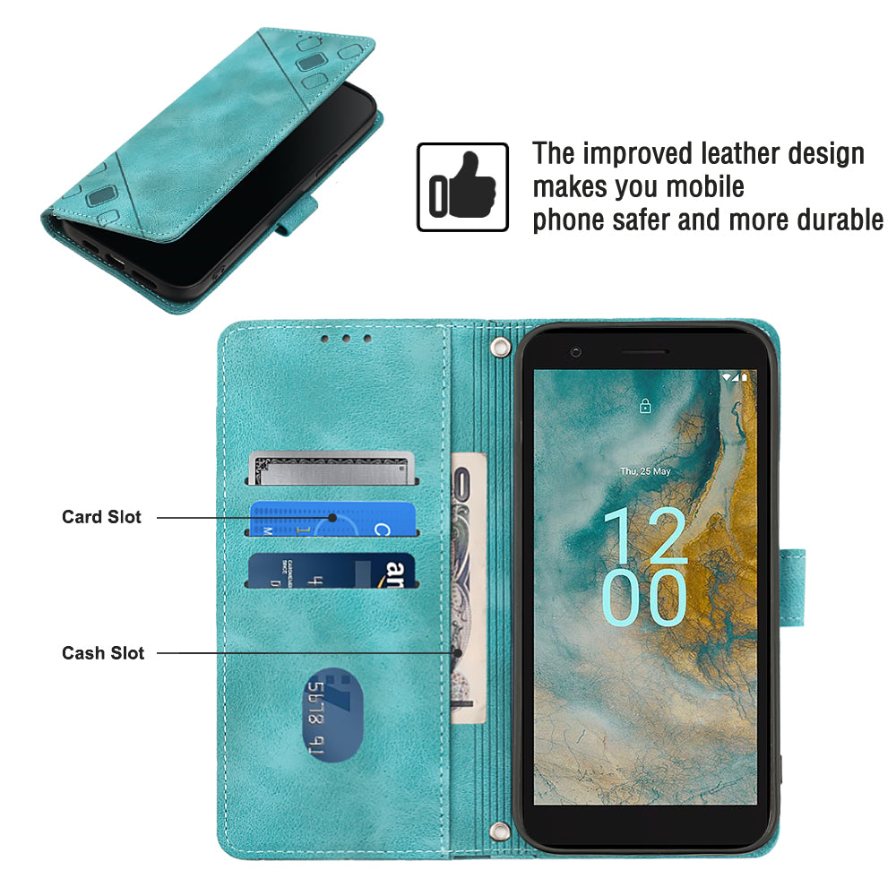 PT005 YB Imprinting Series-6 for Nokia C02 Anti-Dust Phone Cover Leather Wallet Stand Skin-Touch Phone Case