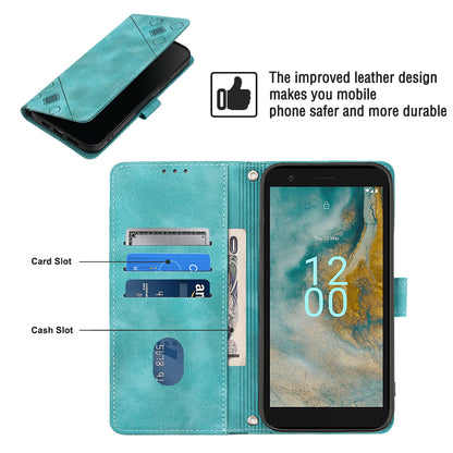 PT005 YB Imprinting Series-6 for Nokia C02 Anti-Dust Phone Cover Leather Wallet Stand Skin-Touch Phone Case