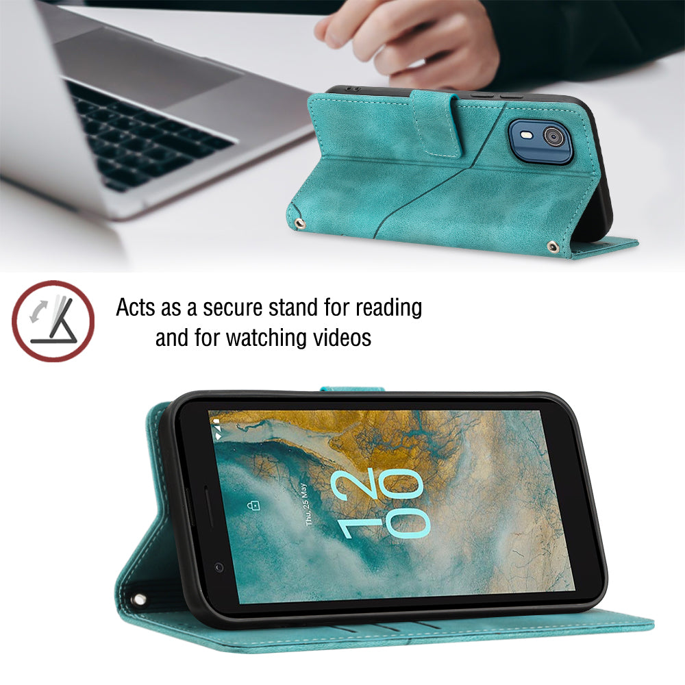 PT005 YB Imprinting Series-6 for Nokia C02 Anti-Dust Phone Cover Leather Wallet Stand Skin-Touch Phone Case