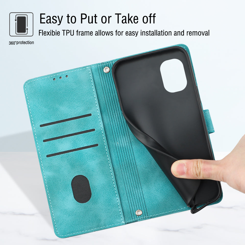 PT005 YB Imprinting Series-6 for Nokia C02 Anti-Dust Phone Cover Leather Wallet Stand Skin-Touch Phone Case