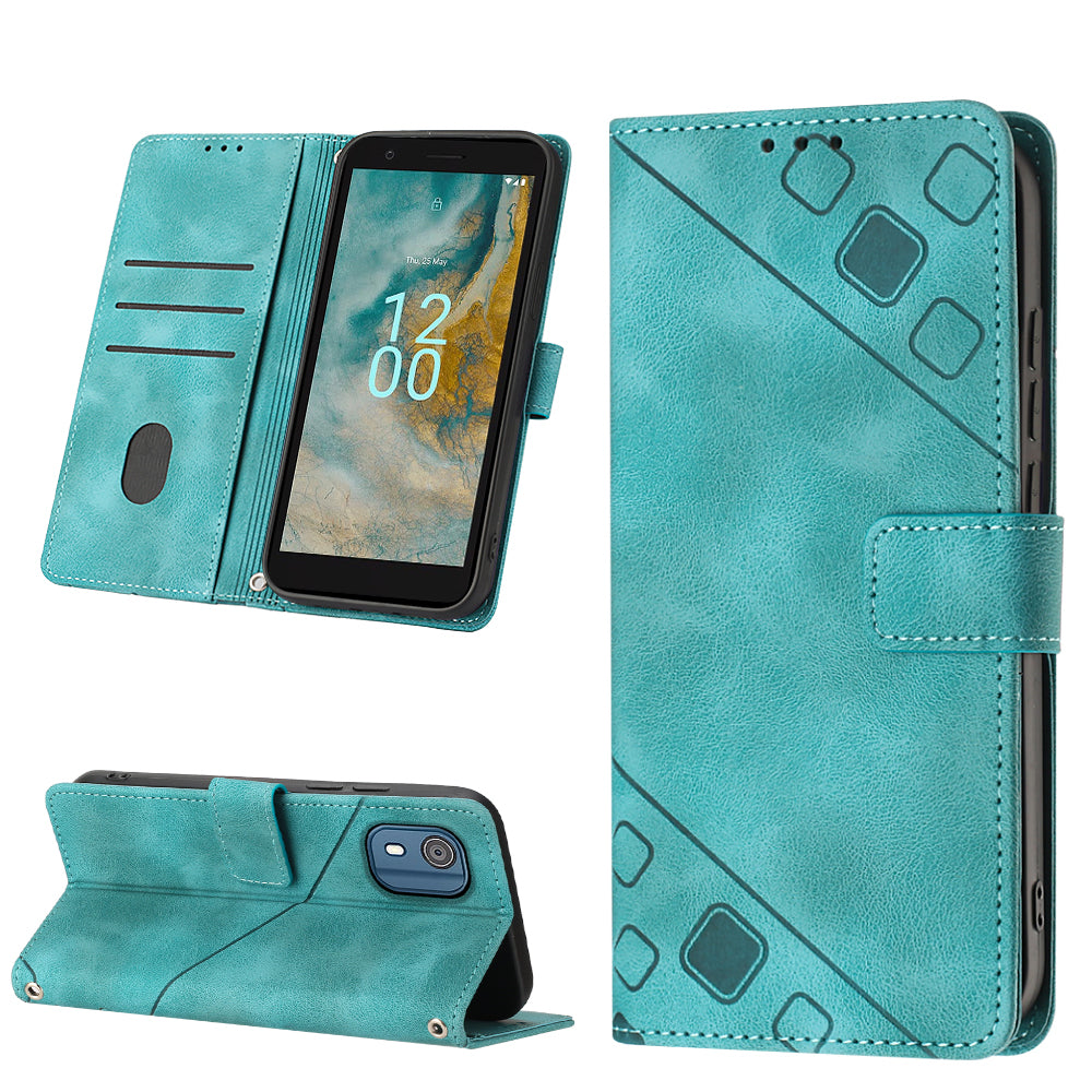 PT005 YB Imprinting Series-6 for Nokia C02 Anti-Dust Phone Cover Leather Wallet Stand Skin-Touch Phone Case