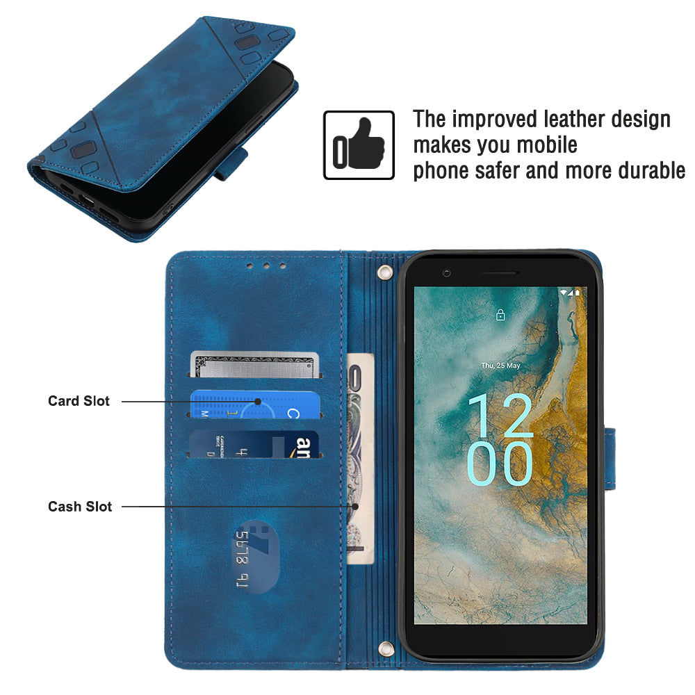 PT005 YB Imprinting Series-6 for Nokia C02 Anti-Dust Phone Cover Leather Wallet Stand Skin-Touch Phone Case
