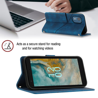 PT005 YB Imprinting Series-6 for Nokia C02 Anti-Dust Phone Cover Leather Wallet Stand Skin-Touch Phone Case