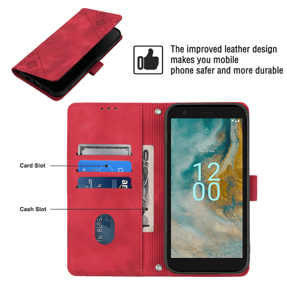 PT005 YB Imprinting Series-6 for Nokia C02 Anti-Dust Phone Cover Leather Wallet Stand Skin-Touch Phone Case