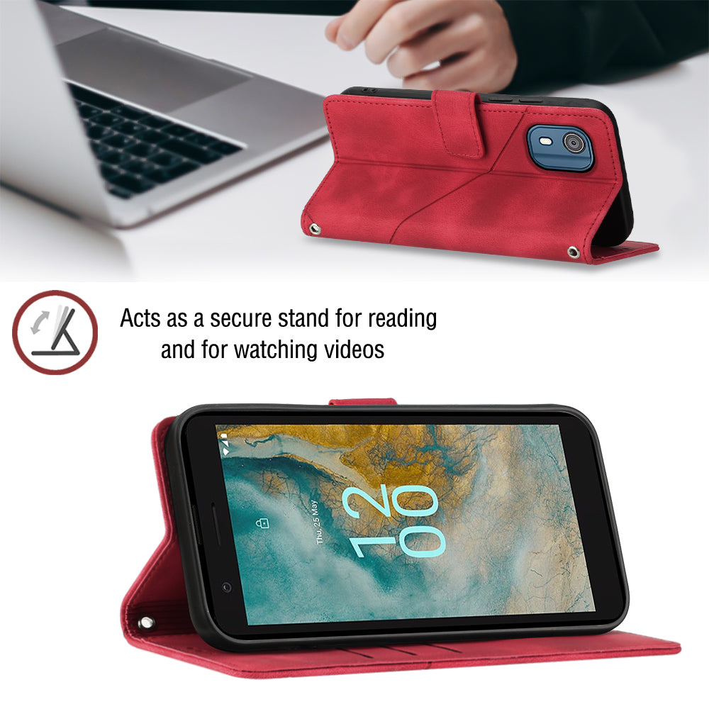 PT005 YB Imprinting Series-6 for Nokia C02 Anti-Dust Phone Cover Leather Wallet Stand Skin-Touch Phone Case