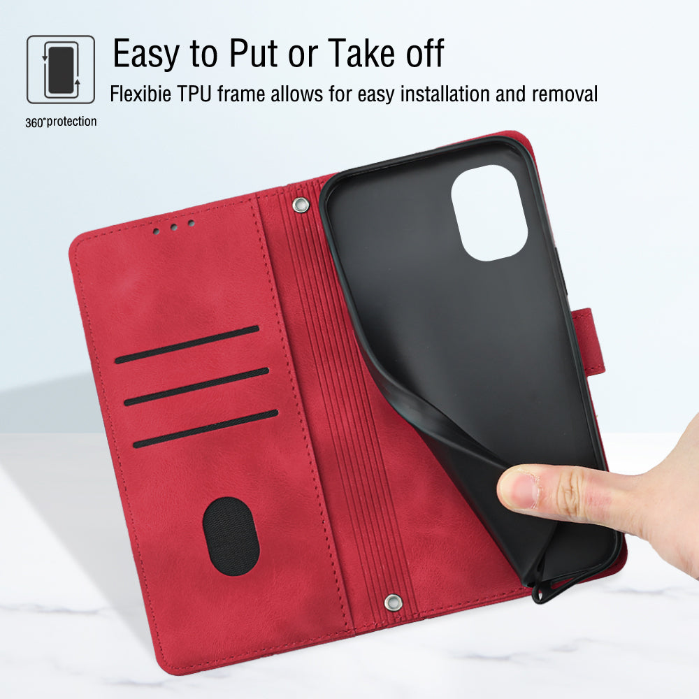 PT005 YB Imprinting Series-6 for Nokia C02 Anti-Dust Phone Cover Leather Wallet Stand Skin-Touch Phone Case