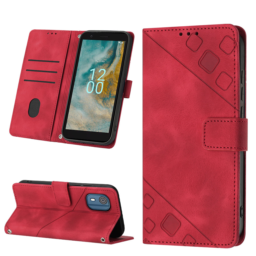 PT005 YB Imprinting Series-6 for Nokia C02 Anti-Dust Phone Cover Leather Wallet Stand Skin-Touch Phone Case