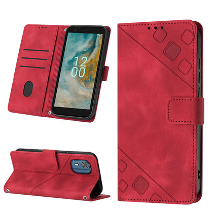 PT005 YB Imprinting Series-6 for Nokia C02 Anti-Dust Phone Cover Leather Wallet Stand Skin-Touch Phone Case