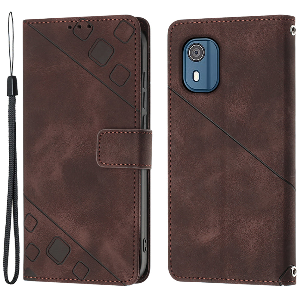 PT005 YB Imprinting Series-6 for Nokia C02 Anti-Dust Phone Cover Leather Wallet Stand Skin-Touch Phone Case