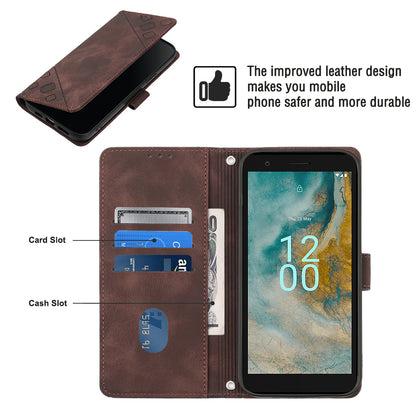 PT005 YB Imprinting Series-6 for Nokia C02 Anti-Dust Phone Cover Leather Wallet Stand Skin-Touch Phone Case