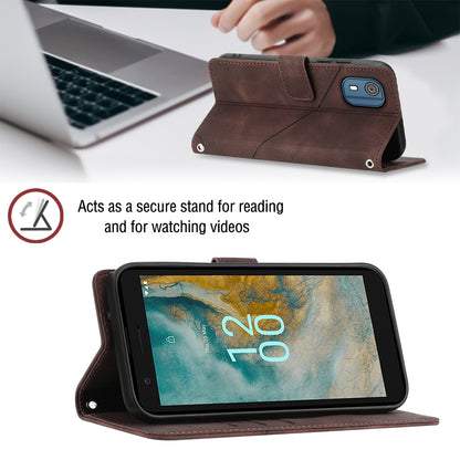 PT005 YB Imprinting Series-6 for Nokia C02 Anti-Dust Phone Cover Leather Wallet Stand Skin-Touch Phone Case