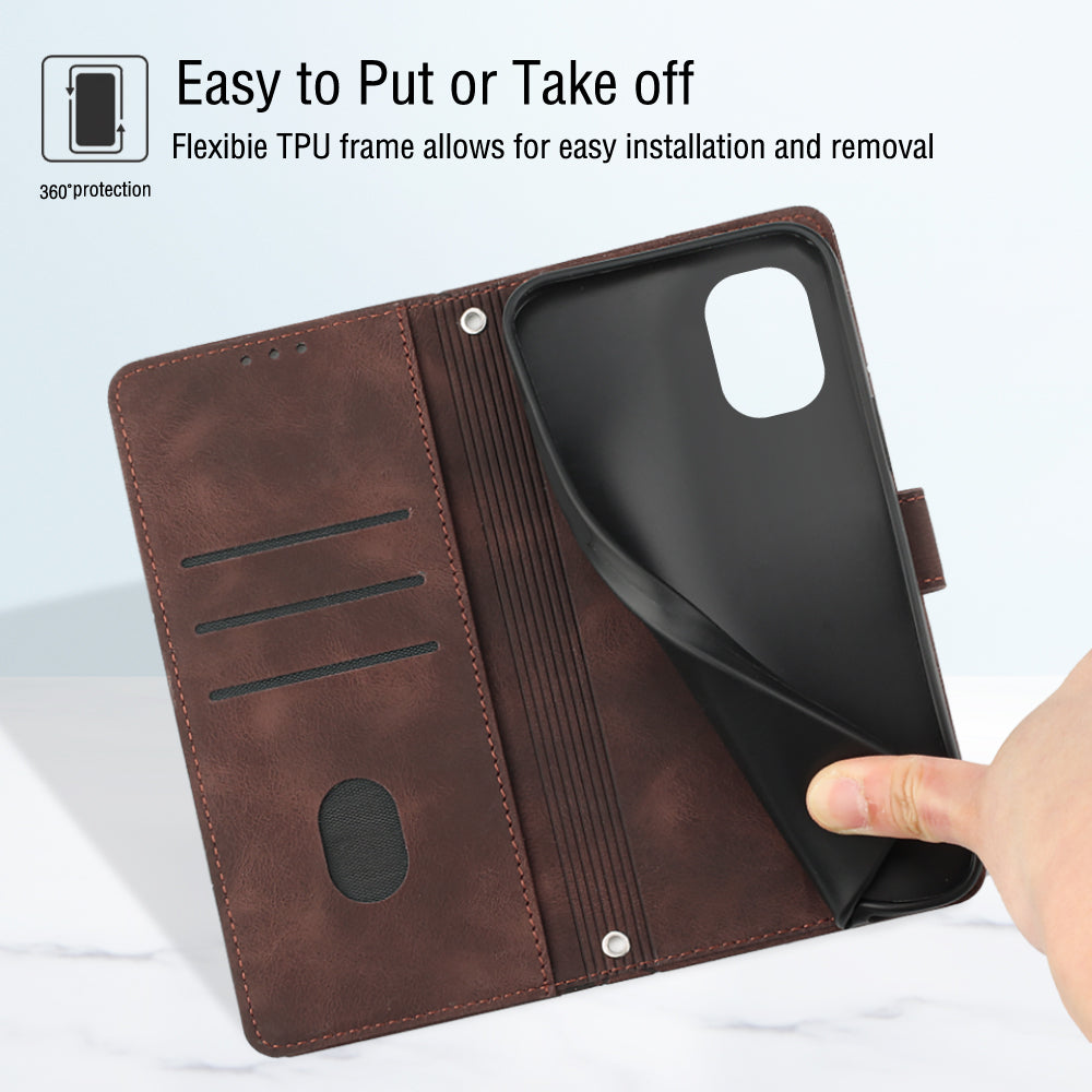 PT005 YB Imprinting Series-6 for Nokia C02 Anti-Dust Phone Cover Leather Wallet Stand Skin-Touch Phone Case