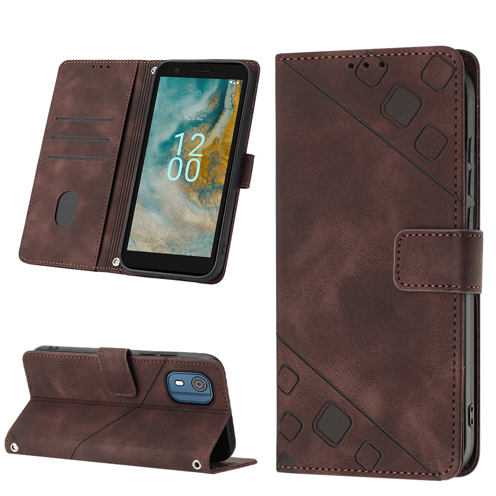 PT005 YB Imprinting Series-6 for Nokia C02 Anti-Dust Phone Cover Leather Wallet Stand Skin-Touch Phone Case