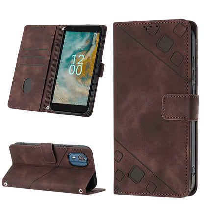 PT005 YB Imprinting Series-6 for Nokia C02 Anti-Dust Phone Cover Leather Wallet Stand Skin-Touch Phone Case