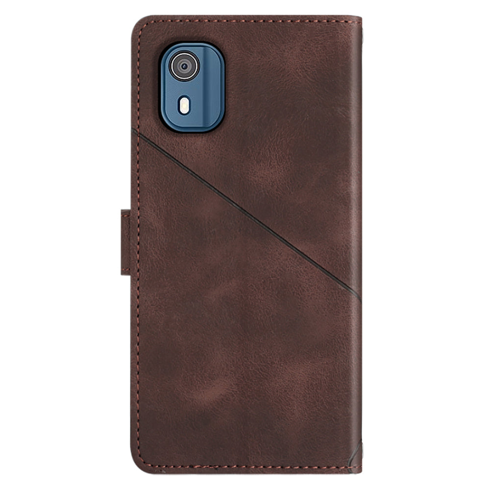PT005 YB Imprinting Series-6 for Nokia C02 Anti-Dust Phone Cover Leather Wallet Stand Skin-Touch Phone Case