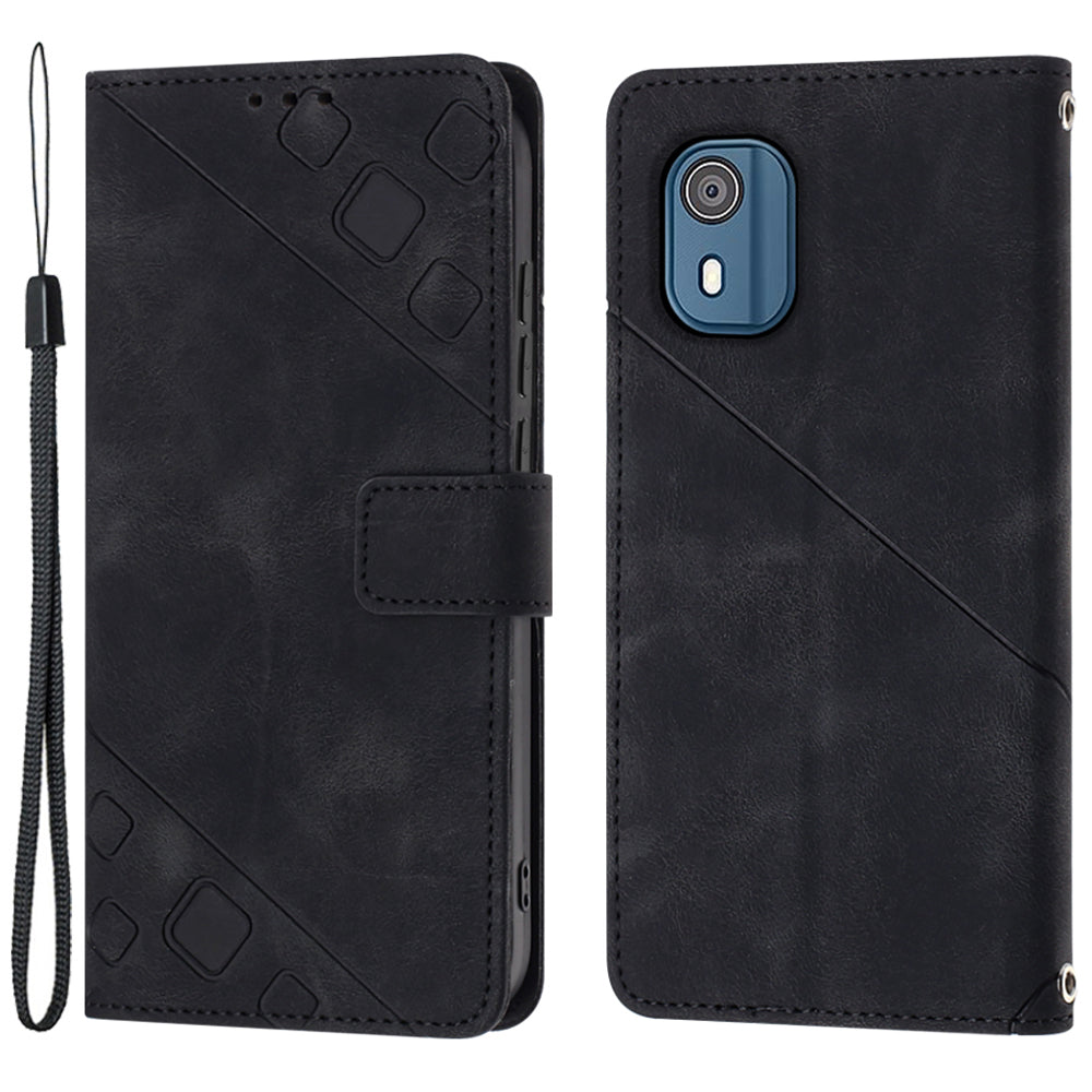 PT005 YB Imprinting Series-6 for Nokia C02 Anti-Dust Phone Cover Leather Wallet Stand Skin-Touch Phone Case