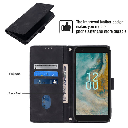 PT005 YB Imprinting Series-6 for Nokia C02 Anti-Dust Phone Cover Leather Wallet Stand Skin-Touch Phone Case