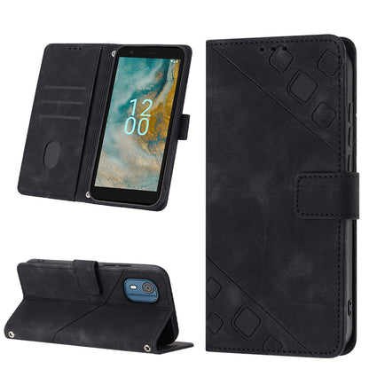 PT005 YB Imprinting Series-6 for Nokia C02 Anti-Dust Phone Cover Leather Wallet Stand Skin-Touch Phone Case