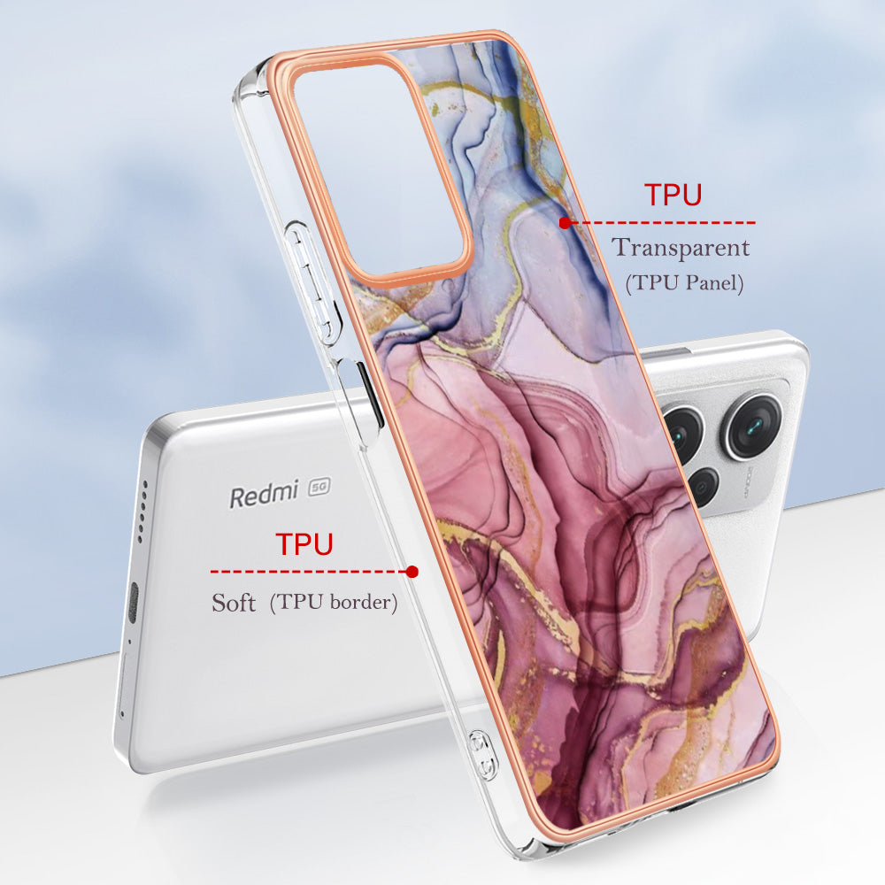 YB IMD Series-16 Style E For Xiaomi Redmi Note 12 Pro+ 5G Electroplating Phone Cover IMD 2.0mm Marble Pattern TPU Case
