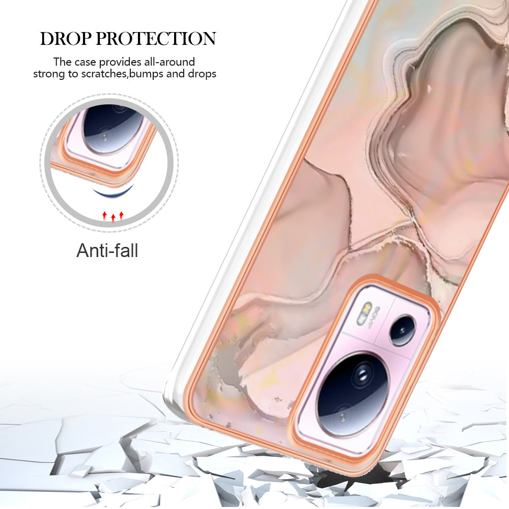 YB IMD Series-16 Style E For Xiaomi 13 Lite / Civi 2 5G Phone TPU Case IMD Marble Pattern 2.0mm Electroplating Cover