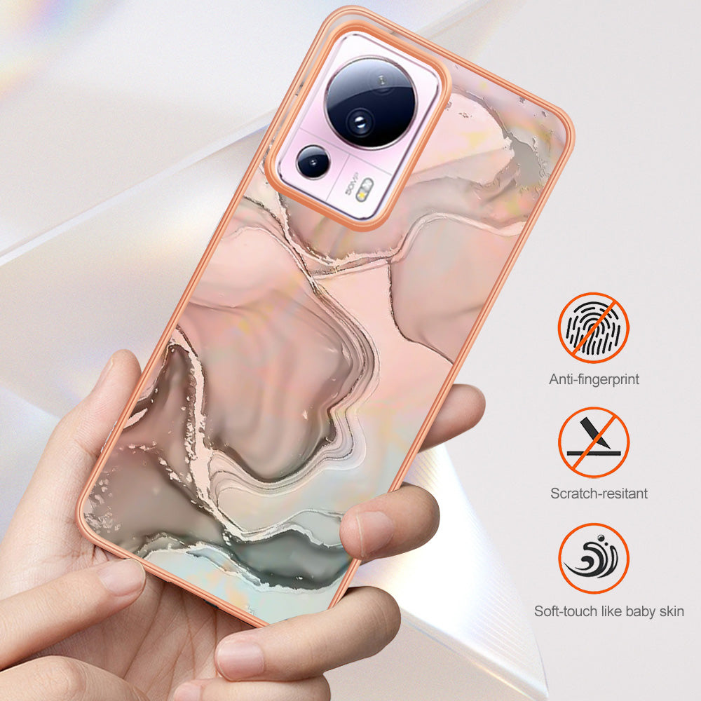 YB IMD Series-16 Style E For Xiaomi 13 Lite / Civi 2 5G Phone TPU Case IMD Marble Pattern 2.0mm Electroplating Cover