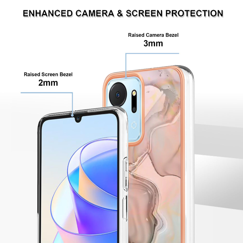 YB IMD Series-16 Style E Phone Case for Honor X7a 5G 2.0mm IMD Marble Pattern Anti-drop TPU Cover
