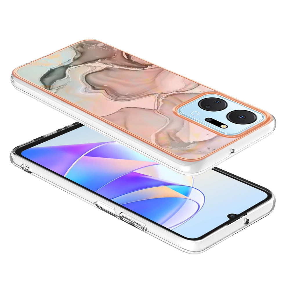YB IMD Series-16 Style E Phone Case for Honor X7a 5G 2.0mm IMD Marble Pattern Anti-drop TPU Cover