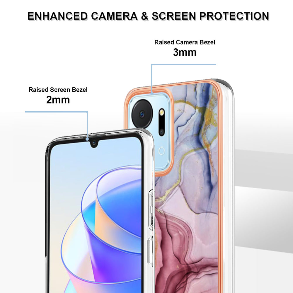 YB IMD Series-16 Style E Phone Case for Honor X7a 5G 2.0mm IMD Marble Pattern Anti-drop TPU Cover