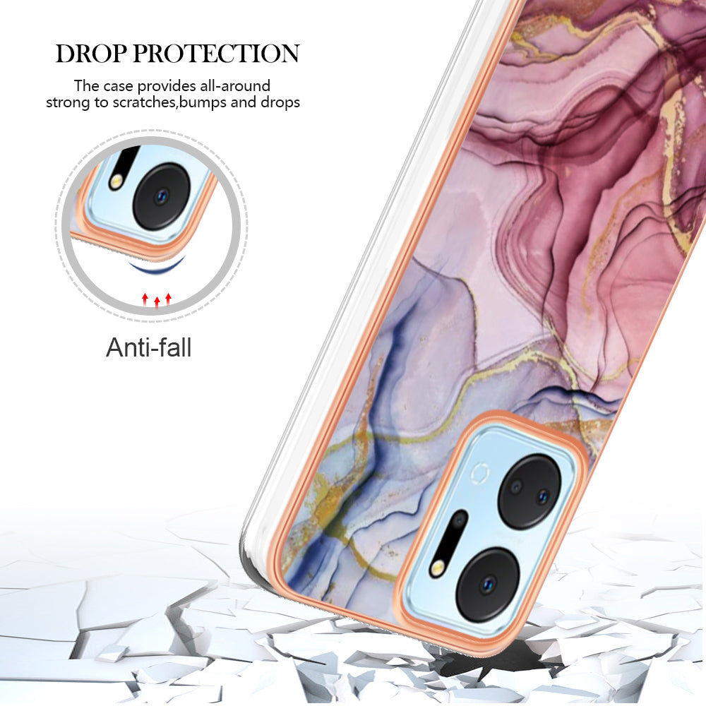 YB IMD Series-16 Style E Phone Case for Honor X7a 5G 2.0mm IMD Marble Pattern Anti-drop TPU Cover