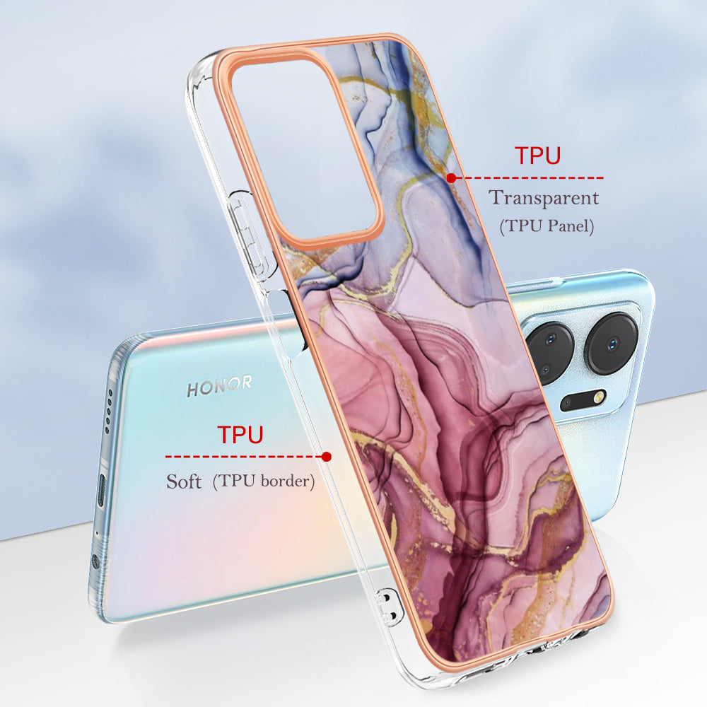 YB IMD Series-16 Style E Phone Case for Honor X7a 5G 2.0mm IMD Marble Pattern Anti-drop TPU Cover