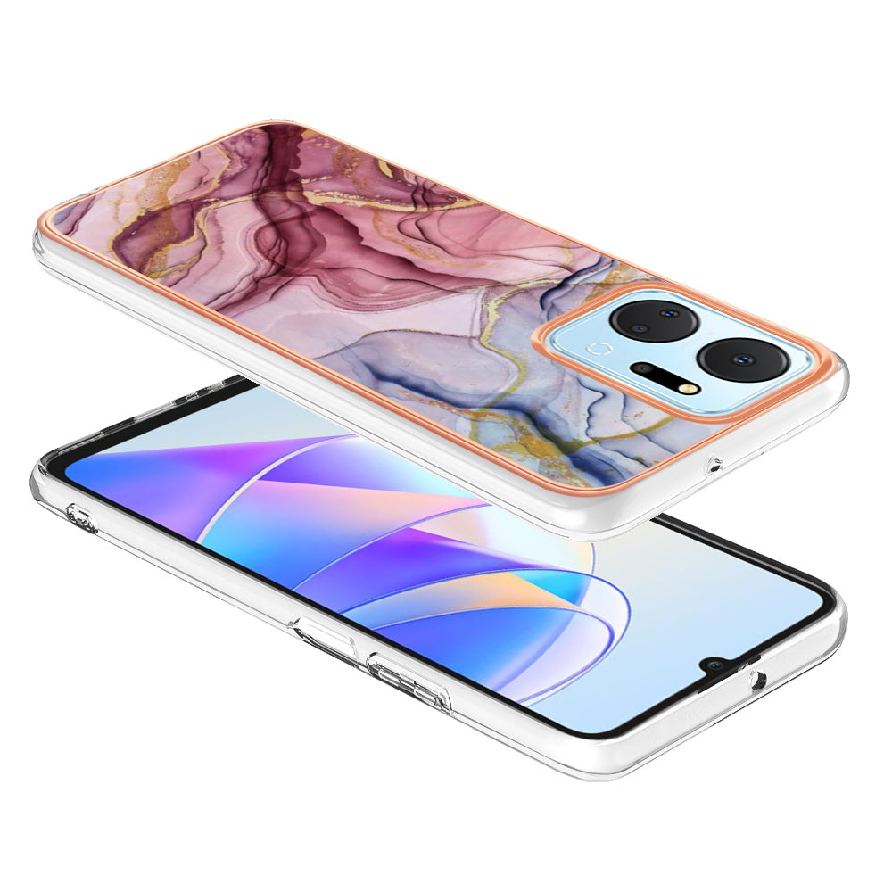 YB IMD Series-16 Style E Phone Case for Honor X7a 5G 2.0mm IMD Marble Pattern Anti-drop TPU Cover