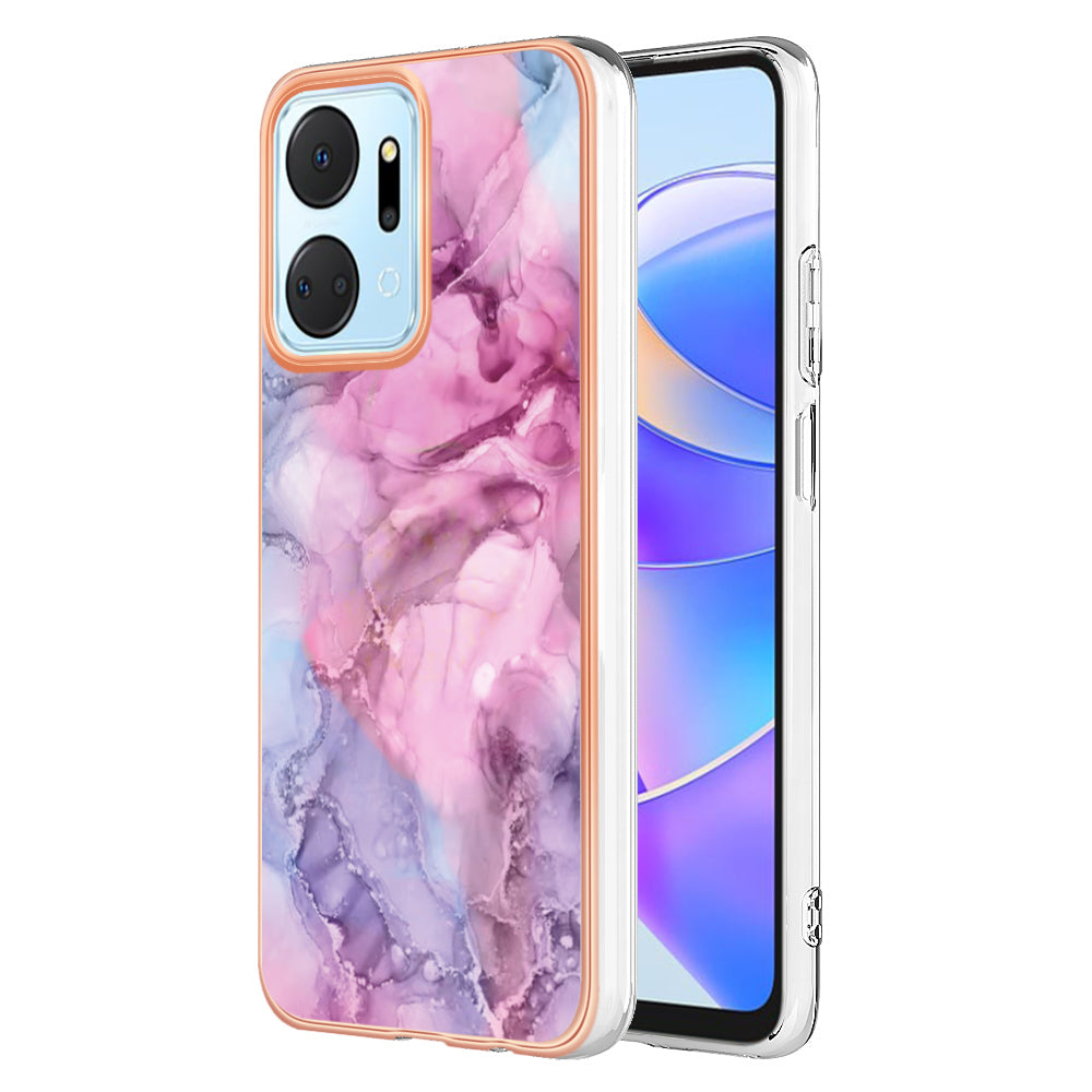 YB IMD Series-16 Style E Phone Case for Honor X7a 5G 2.0mm IMD Marble Pattern Anti-drop TPU Cover