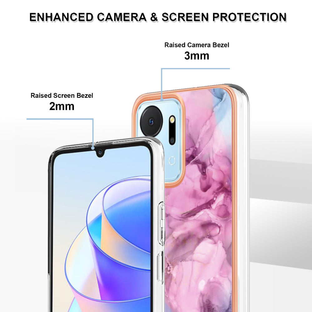 YB IMD Series-16 Style E Phone Case for Honor X7a 5G 2.0mm IMD Marble Pattern Anti-drop TPU Cover
