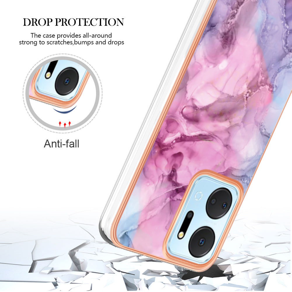 YB IMD Series-16 Style E Phone Case for Honor X7a 5G 2.0mm IMD Marble Pattern Anti-drop TPU Cover