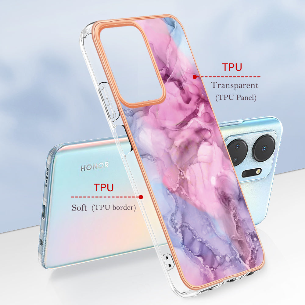 YB IMD Series-16 Style E Phone Case for Honor X7a 5G 2.0mm IMD Marble Pattern Anti-drop TPU Cover