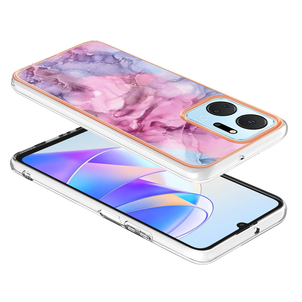 YB IMD Series-16 Style E Phone Case for Honor X7a 5G 2.0mm IMD Marble Pattern Anti-drop TPU Cover