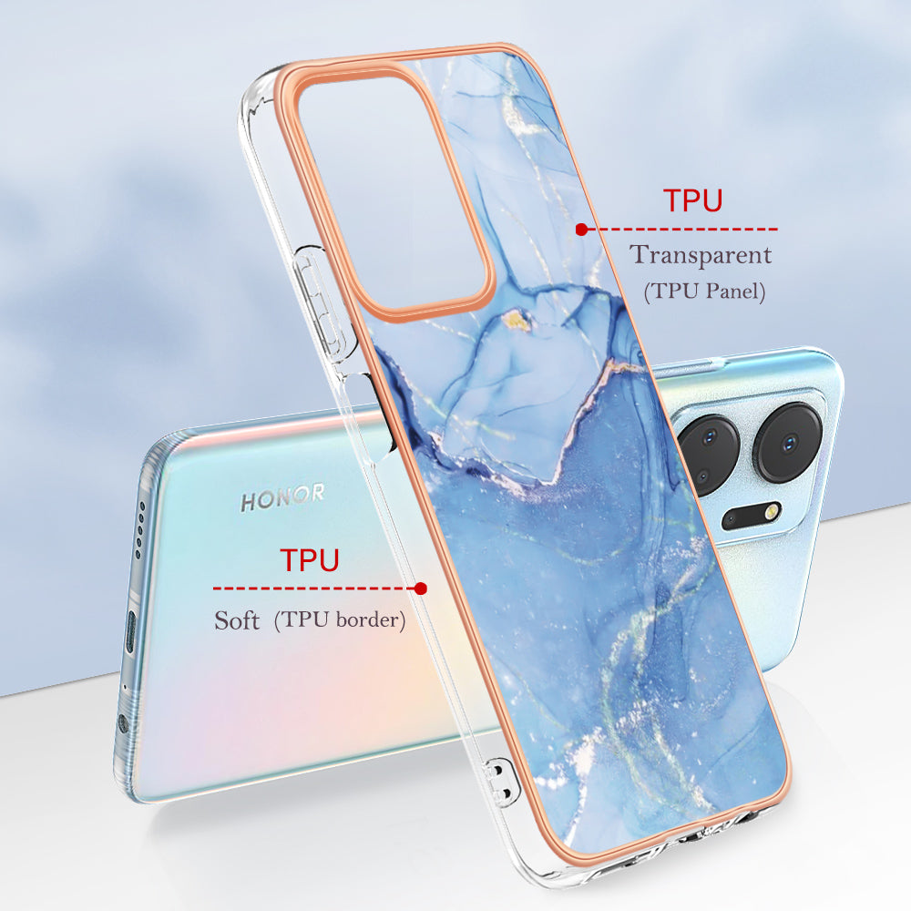 YB IMD Series-16 Style E Phone Case for Honor X7a 5G 2.0mm IMD Marble Pattern Anti-drop TPU Cover