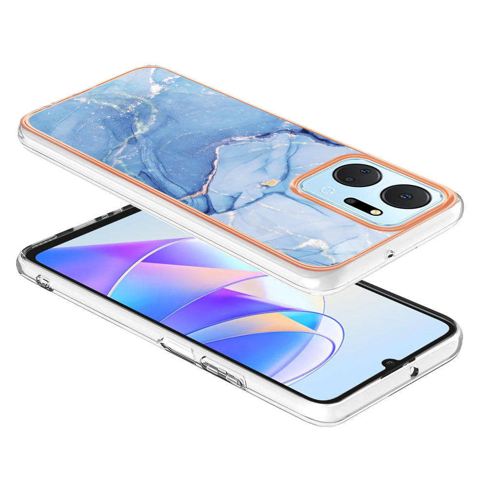 YB IMD Series-16 Style E Phone Case for Honor X7a 5G 2.0mm IMD Marble Pattern Anti-drop TPU Cover