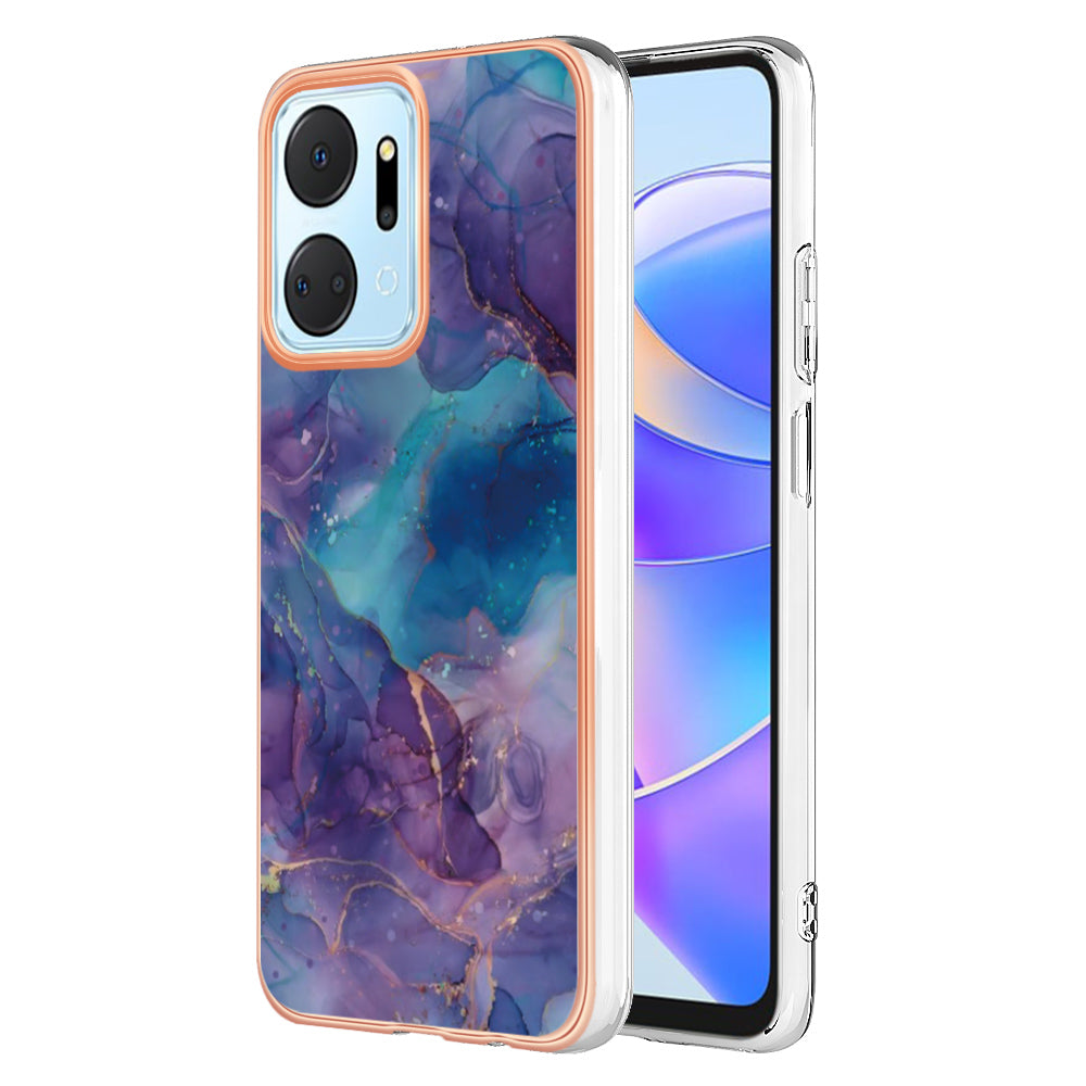 YB IMD Series-16 Style E Phone Case for Honor X7a 5G 2.0mm IMD Marble Pattern Anti-drop TPU Cover