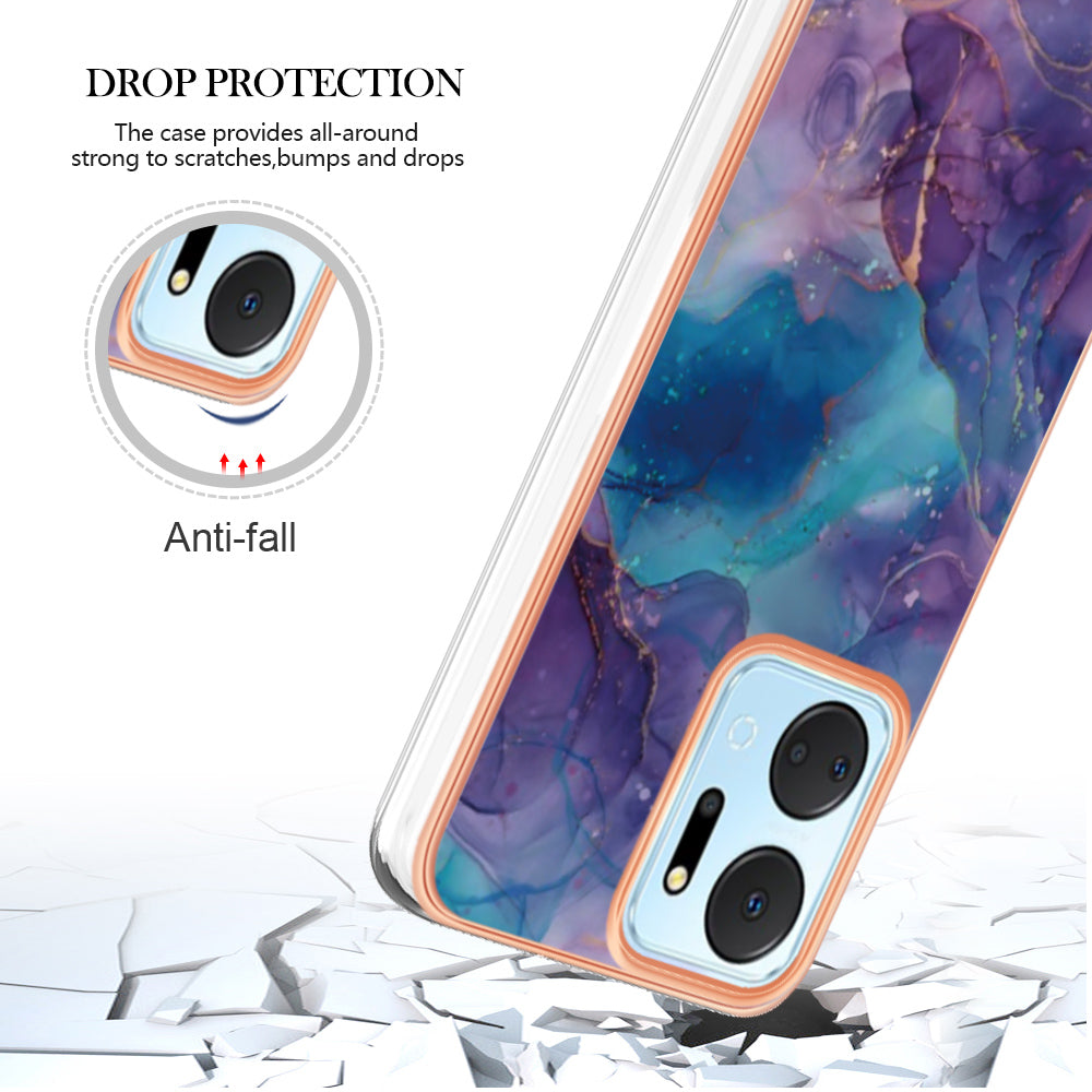YB IMD Series-16 Style E Phone Case for Honor X7a 5G 2.0mm IMD Marble Pattern Anti-drop TPU Cover