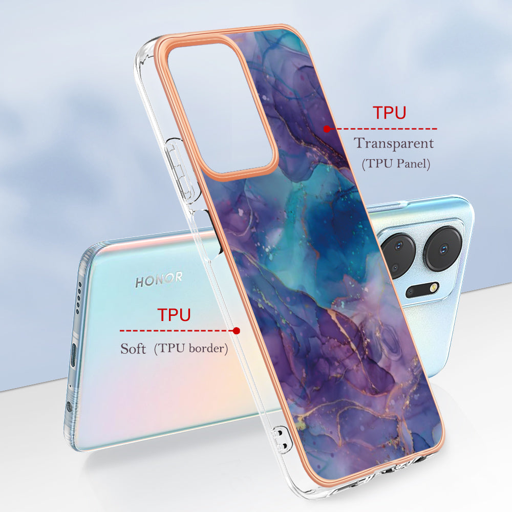 YB IMD Series-16 Style E Phone Case for Honor X7a 5G 2.0mm IMD Marble Pattern Anti-drop TPU Cover