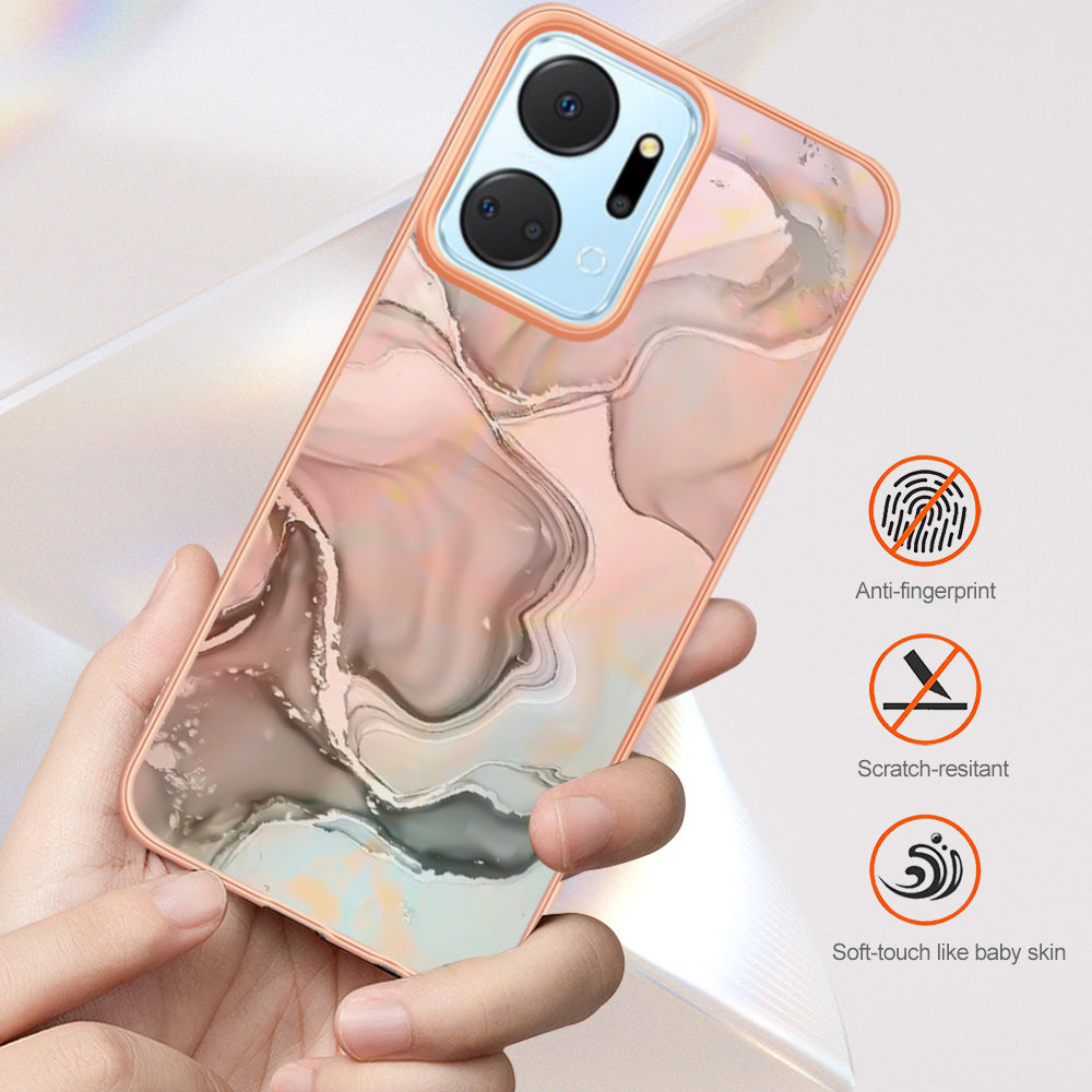 YB IMD Series-16 Style E Phone Case for Honor X7a 5G 2.0mm IMD Marble Pattern Anti-drop TPU Cover