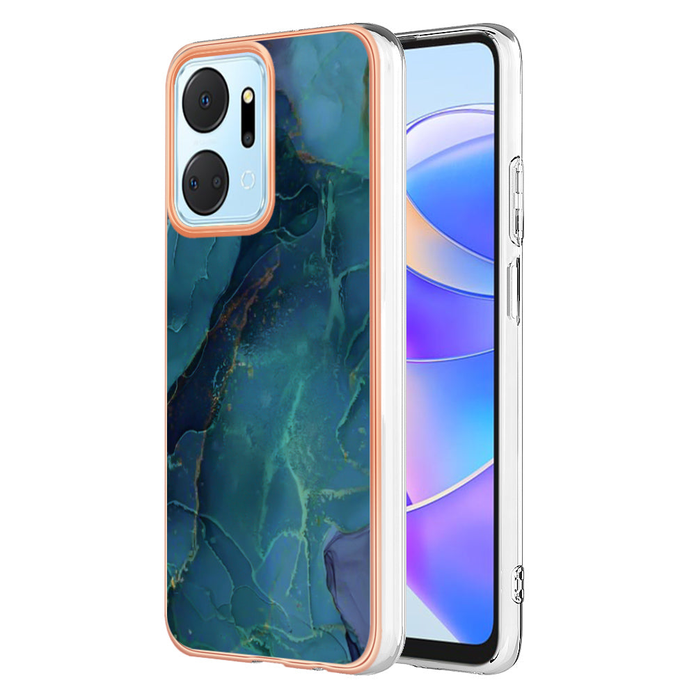 YB IMD Series-16 Style E Phone Case for Honor X7a 5G 2.0mm IMD Marble Pattern Anti-drop TPU Cover