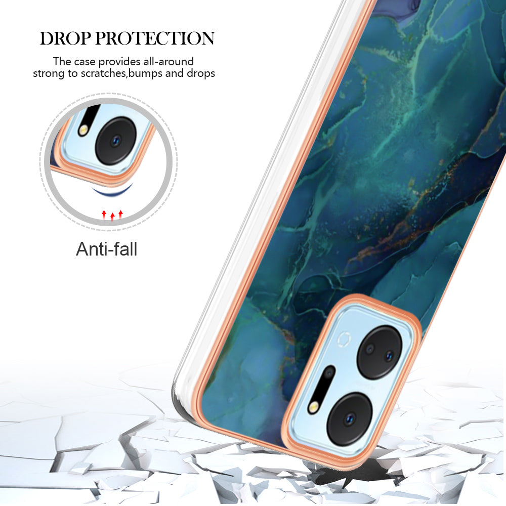 YB IMD Series-16 Style E Phone Case for Honor X7a 5G 2.0mm IMD Marble Pattern Anti-drop TPU Cover
