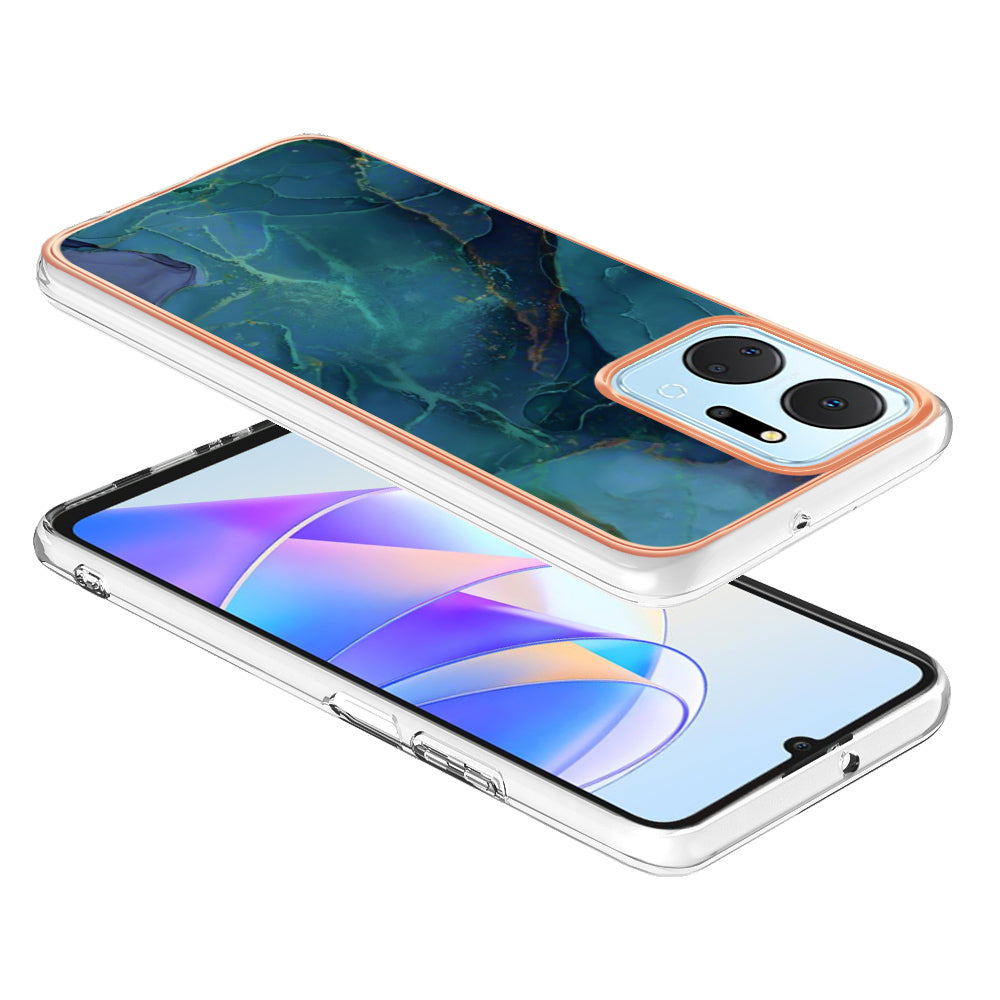 YB IMD Series-16 Style E Phone Case for Honor X7a 5G 2.0mm IMD Marble Pattern Anti-drop TPU Cover