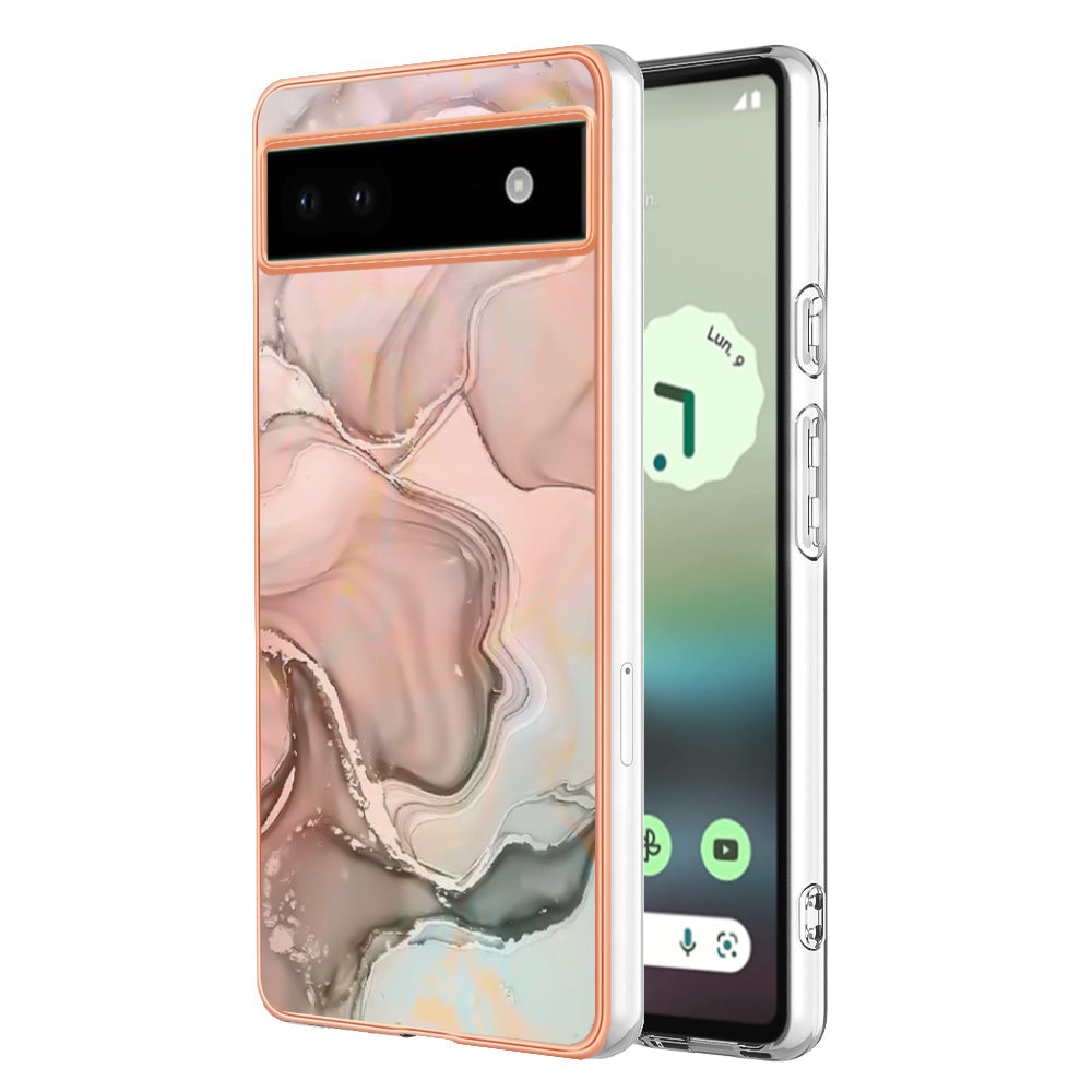 YB IMD Series-16 Style E For Google Pixel 6a IMD Marble Pattern Phone Case 2.0mm Anti-drop TPU Cover