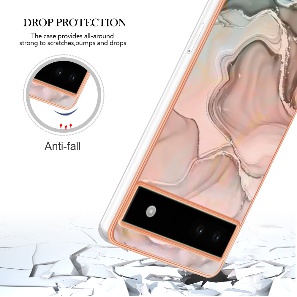YB IMD Series-16 Style E For Google Pixel 6a IMD Marble Pattern Phone Case 2.0mm Anti-drop TPU Cover