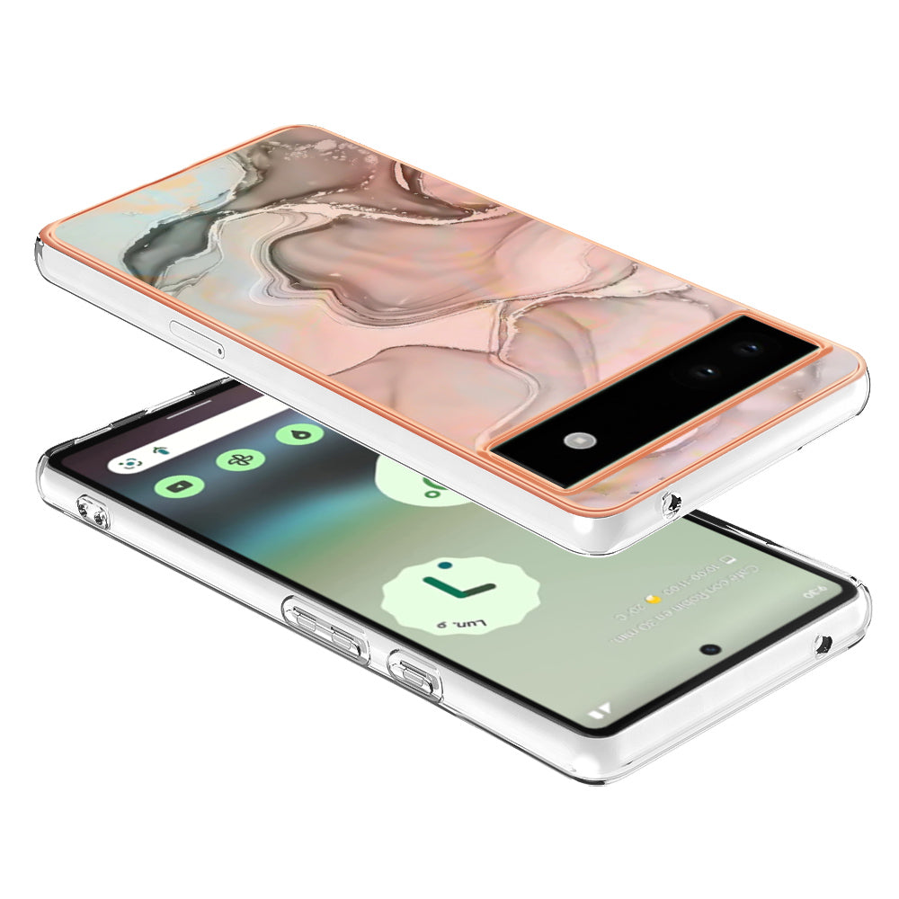 YB IMD Series-16 Style E For Google Pixel 6a IMD Marble Pattern Phone Case 2.0mm Anti-drop TPU Cover