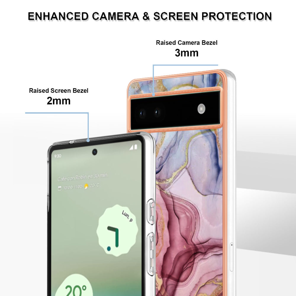 YB IMD Series-16 Style E For Google Pixel 6a IMD Marble Pattern Phone Case 2.0mm Anti-drop TPU Cover