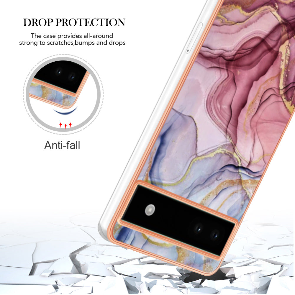 YB IMD Series-16 Style E For Google Pixel 6a IMD Marble Pattern Phone Case 2.0mm Anti-drop TPU Cover